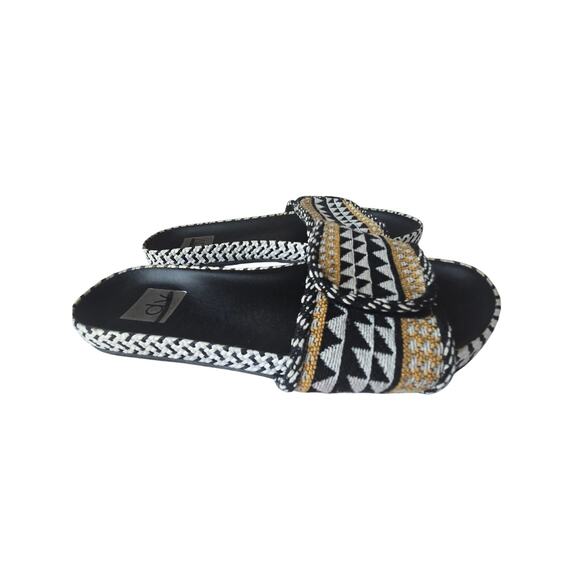 Dolce Vita Boho Woven Aztec Pattern Slip-On Sandal Black White Yellow Women's 8 - Picture 3 of 5